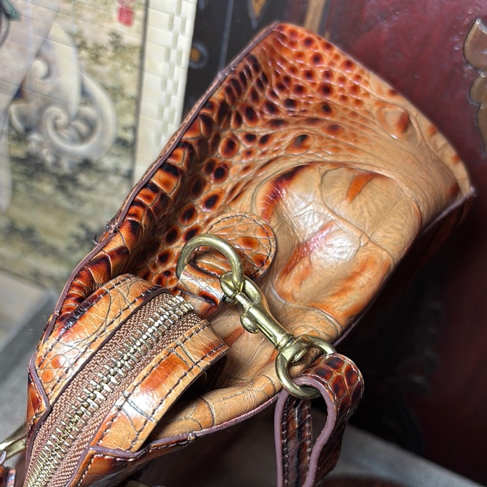 Brahmin Leather Satchel Pecan Melbourne Croc wStrap 11.75”Lx7.5”Hx4.5”W - Picture 9 of 17